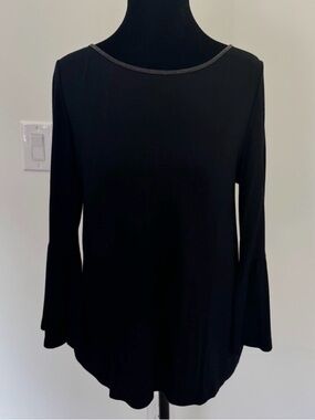 White House Black Market Black Blouse with Silver Trim